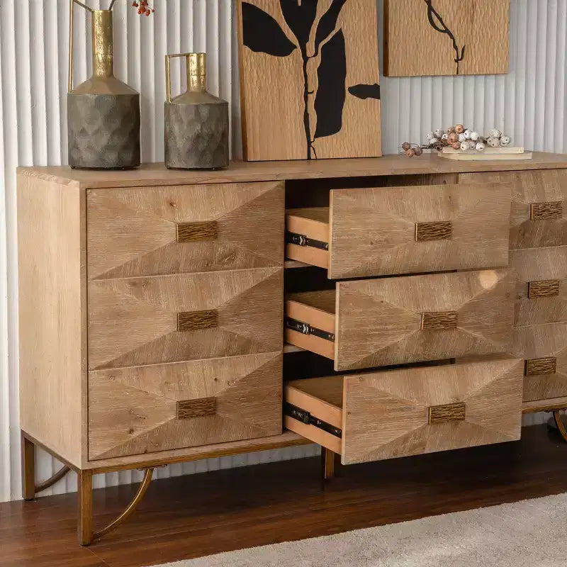 Modern 9 Drawers Dresser, Light Wood Chests of Drawers, TV Stand for Bedroom, Living Room, Hallway