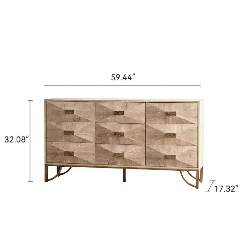 Modern 9 Drawers Dresser, Light Wood Chests of Drawers, TV Stand for Bedroom, Living Room, Hallway