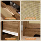 Commode à 12 tiroirs pour chambre à coucher, commode moderne en rotin, meuble de rangement en bois avec tiroirs et poignées en rotin, pour chambre de bébé, entrée