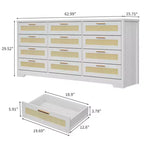 Commode à 12 tiroirs pour chambre à coucher, commode moderne en rotin, meuble de rangement en bois avec tiroirs et poignées en rotin, pour chambre de bébé, entrée