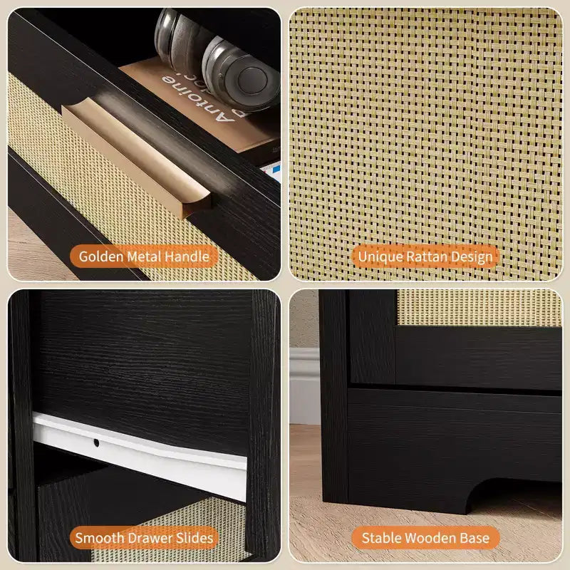 12 Drawer Dresser for Bedroom, Modern Rattan Chest of Drawers, Wood Storage Organizer with Rattan Panel Drawers and Handles, for Nursery, Entryway