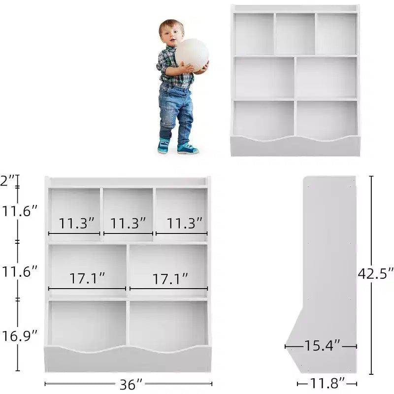 3-Tier Kids Bookshelf & Toy Storage Cabinet, Multi-Cubby Organizer for Bedroom, Playroom, Classrooms