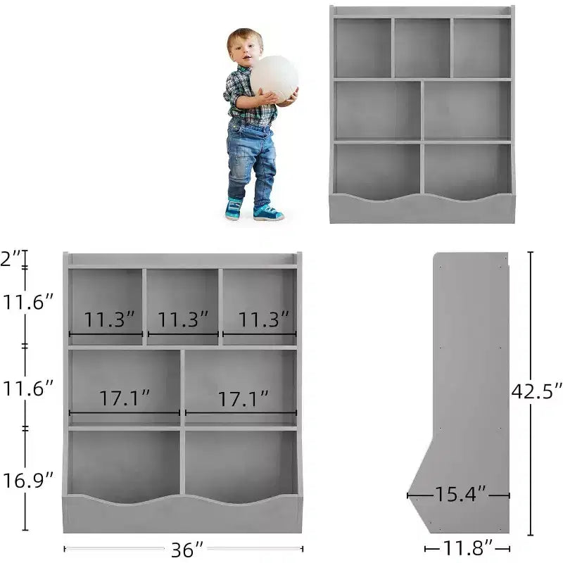 3-Tier Kids Bookshelf & Toy Storage Cabinet, Multi-Cubby Organizer for Bedroom, Playroom, Classrooms