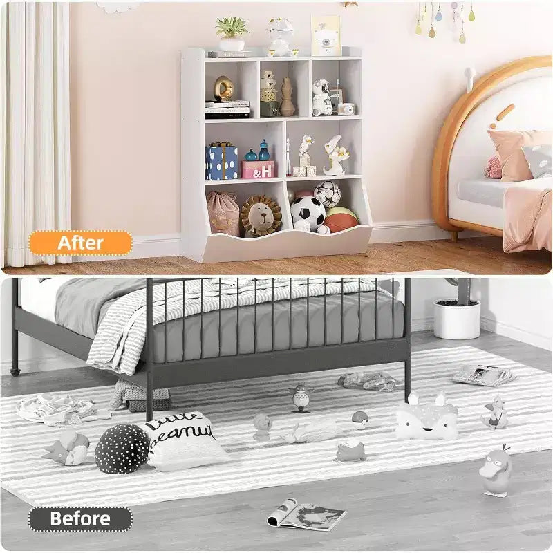 3-Tier Kids Bookshelf & Toy Storage Cabinet, Multi-Cubby Organizer for Bedroom, Playroom, Classrooms