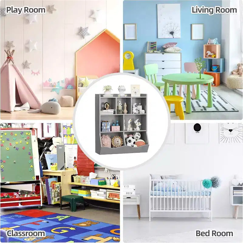 3-Tier Kids Bookshelf & Toy Storage Cabinet, Multi-Cubby Organizer for Bedroom, Playroom, Classrooms