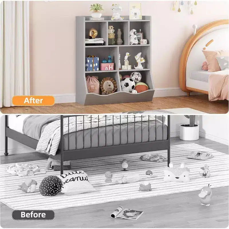 3-Tier Kids Bookshelf & Toy Storage Cabinet, Multi-Cubby Organizer for Bedroom, Playroom, Classrooms