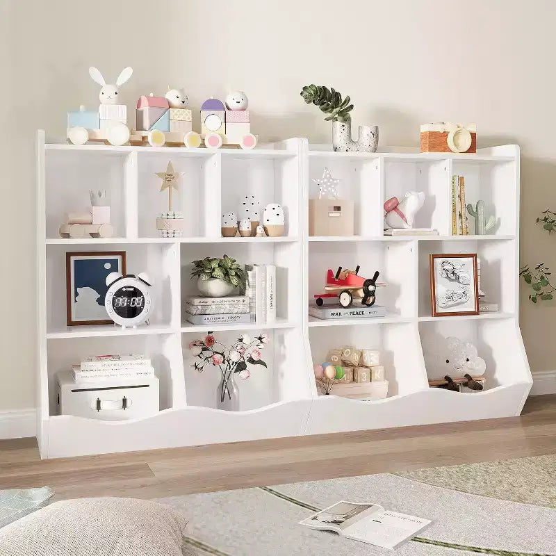 3-Tier Kids Bookshelf & Toy Storage Cabinet, Multi-Cubby Organizer for Bedroom, Playroom, Classrooms
