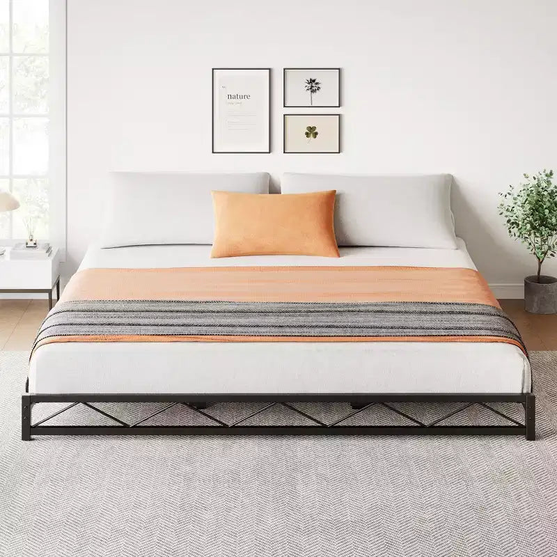 Metal Platform Bed Frame with Wavy Pattern, Mattress Foundation, Easy Assembly, No Box Spring Needed, Height