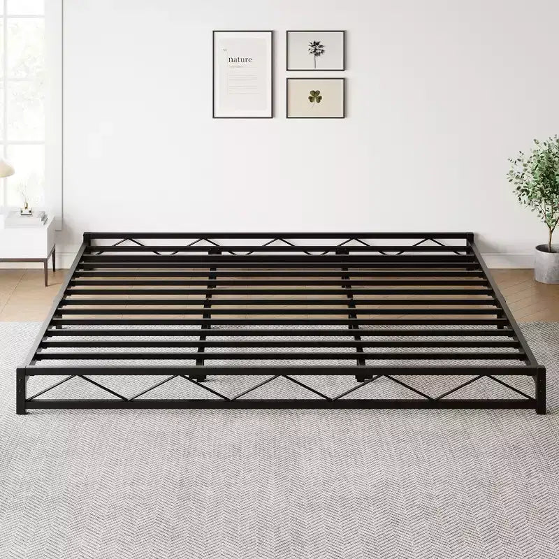 Metal Platform Bed Frame with Wavy Pattern, Mattress Foundation, Easy Assembly, No Box Spring Needed, Height