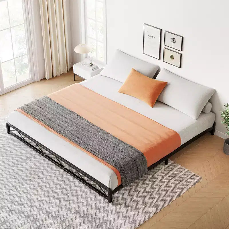 Metal Platform Bed Frame with Wavy Pattern, Mattress Foundation, Easy Assembly, No Box Spring Needed, Height