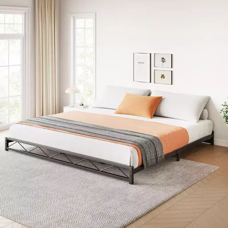 Metal Platform Bed Frame with Wavy Pattern, Mattress Foundation, Easy Assembly, No Box Spring Needed, Height