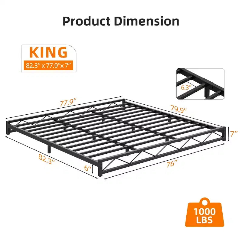 Metal Platform Bed Frame with Wavy Pattern, Mattress Foundation, Easy Assembly, No Box Spring Needed, Height