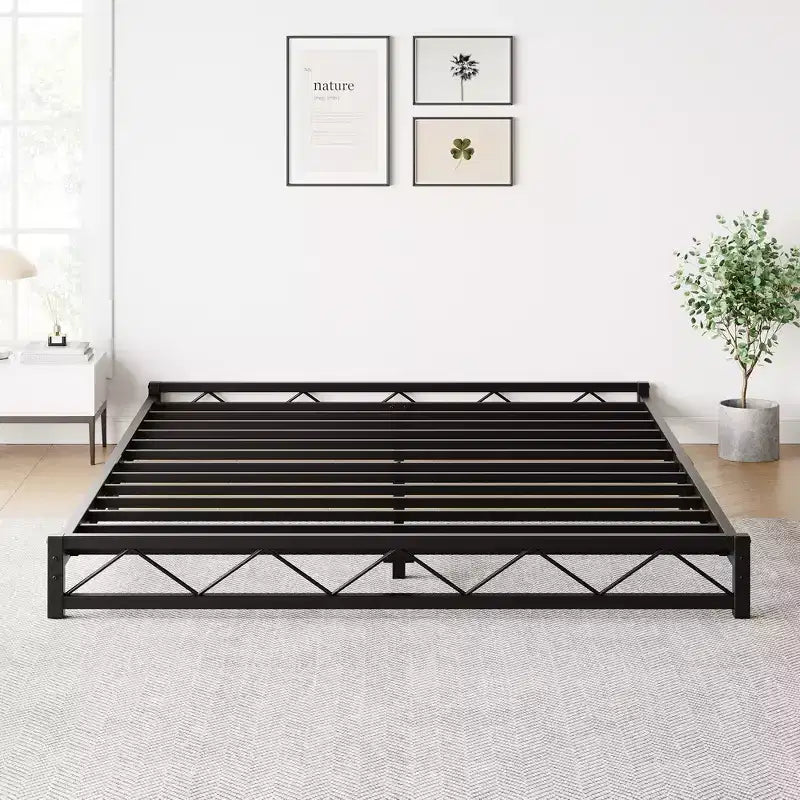 Metal Platform Bed Frame with Wavy Pattern, Mattress Foundation, Easy Assembly, No Box Spring Needed, Height