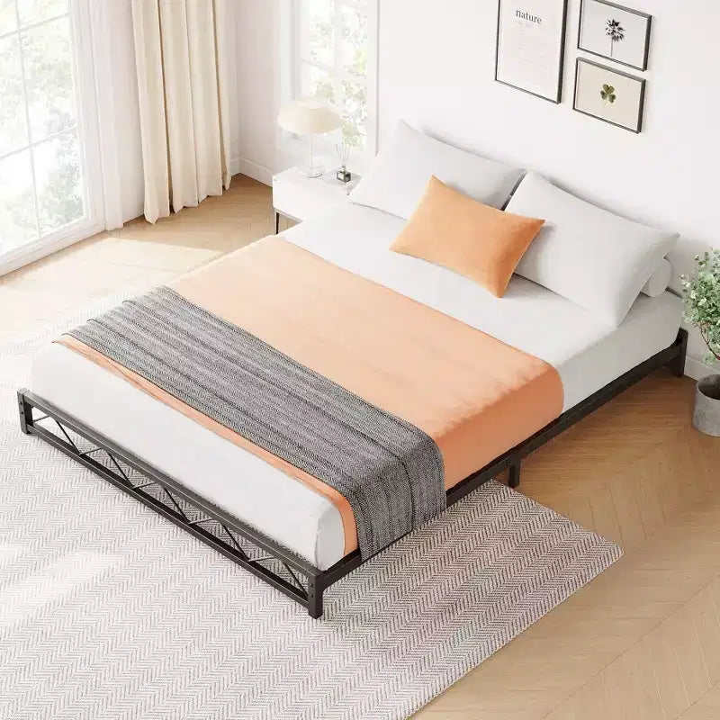 Metal Platform Bed Frame with Wavy Pattern, Mattress Foundation, Easy Assembly, No Box Spring Needed, Height