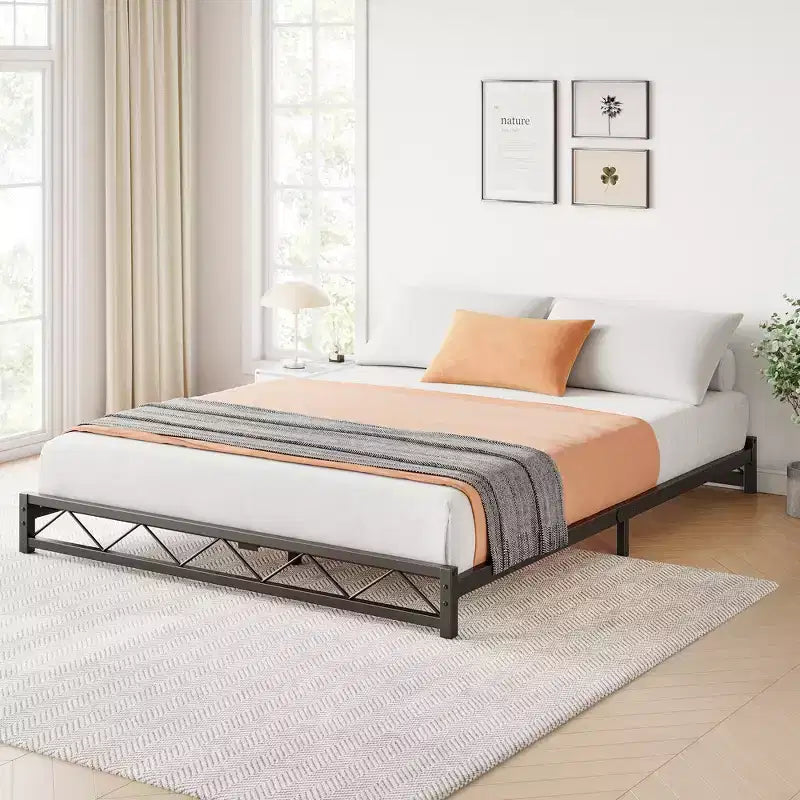 Metal Platform Bed Frame with Wavy Pattern, Mattress Foundation, Easy Assembly, No Box Spring Needed, Height