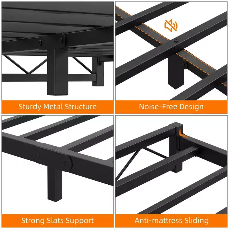 Metal Platform Bed Frame with Wavy Pattern, Mattress Foundation, Easy Assembly, No Box Spring Needed, Height