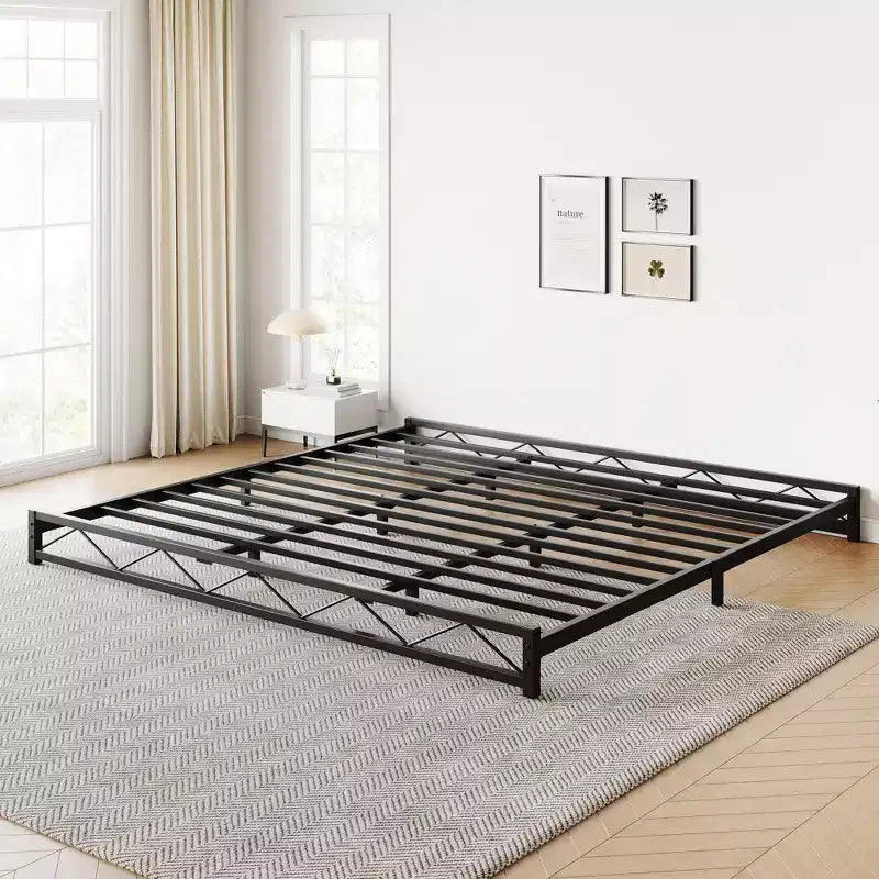 Metal Platform Bed Frame with Wavy Pattern, Mattress Foundation, Easy Assembly, No Box Spring Needed, Height