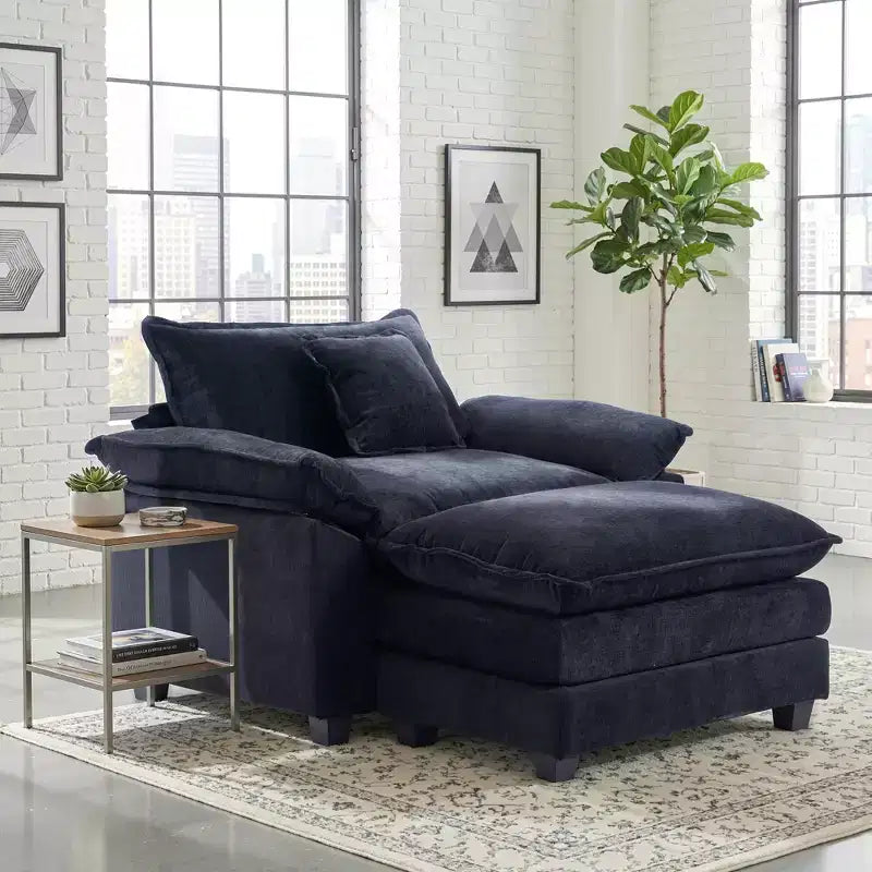 Oversized Chenille Accent Chair with Ottoman