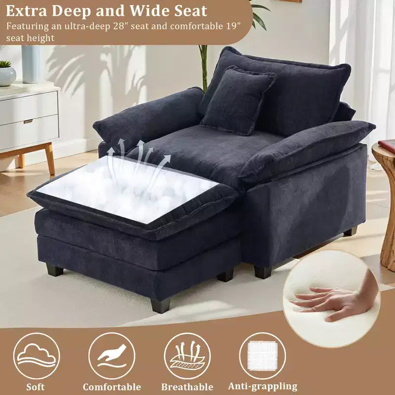 Oversized Chenille Accent Chair with Ottoman