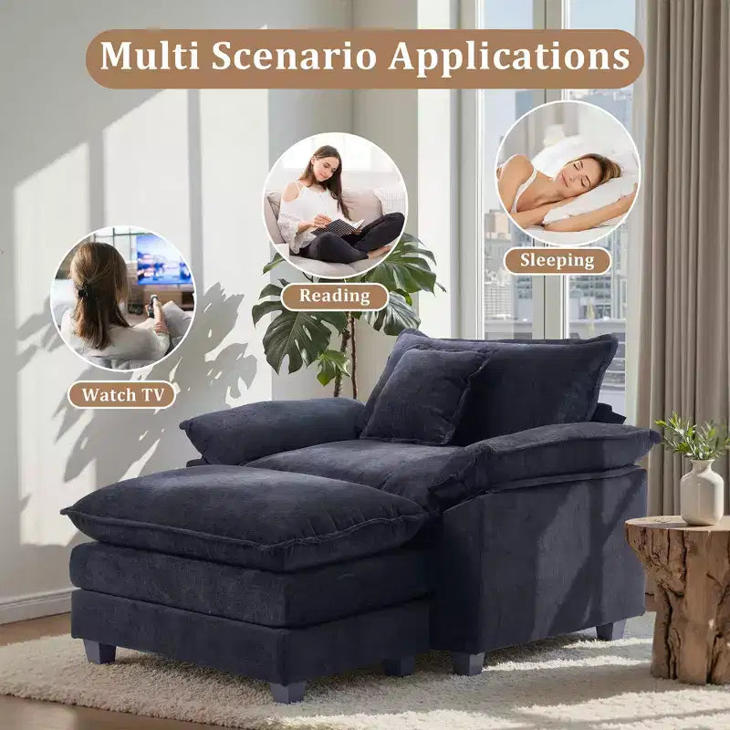 Oversized Chenille Accent Chair with Ottoman