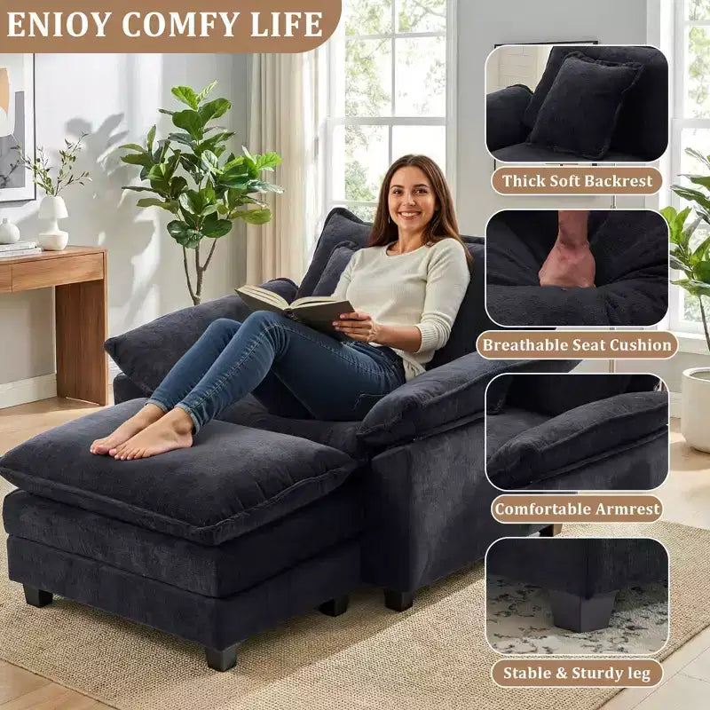 Oversized Chenille Accent Chair with Ottoman