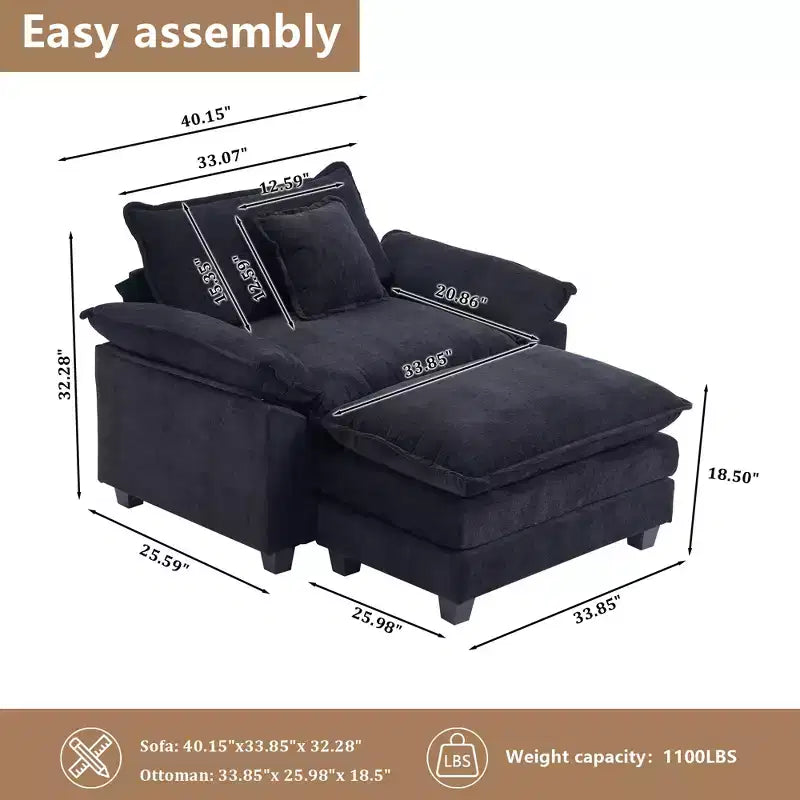 Oversized Chenille Accent Chair with Ottoman