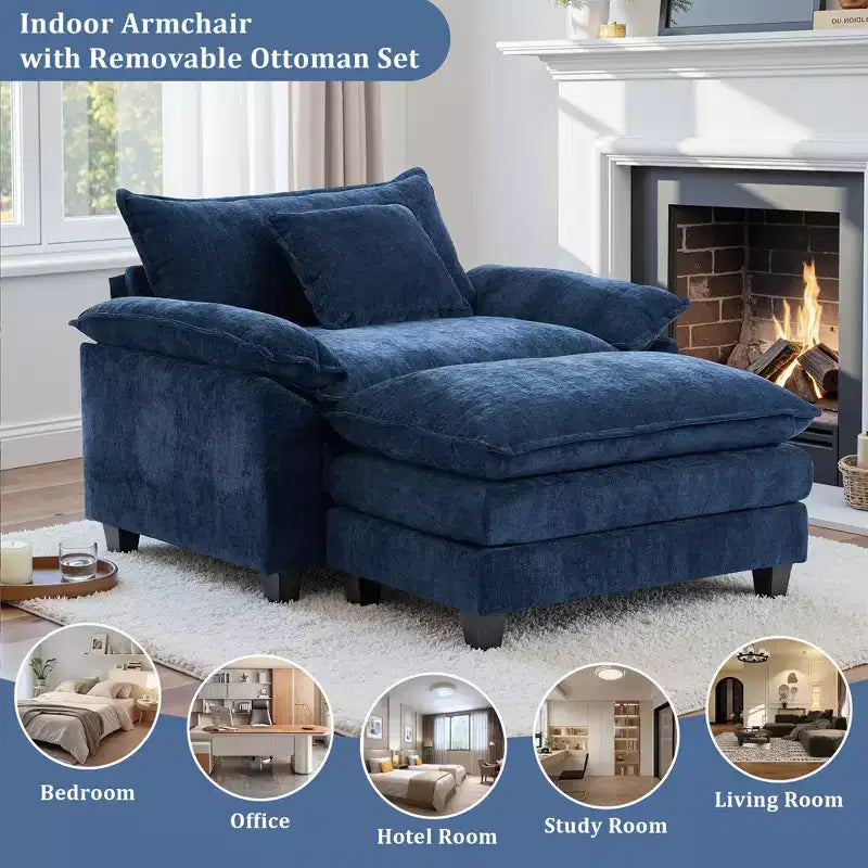 Oversized Chenille Accent Chair with Ottoman