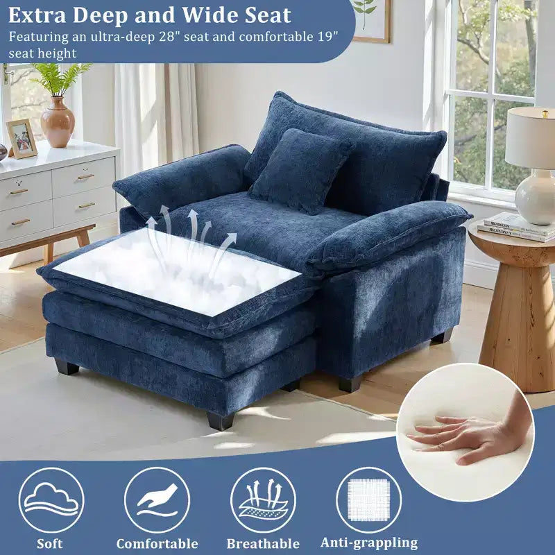 Oversized Chenille Accent Chair with Ottoman