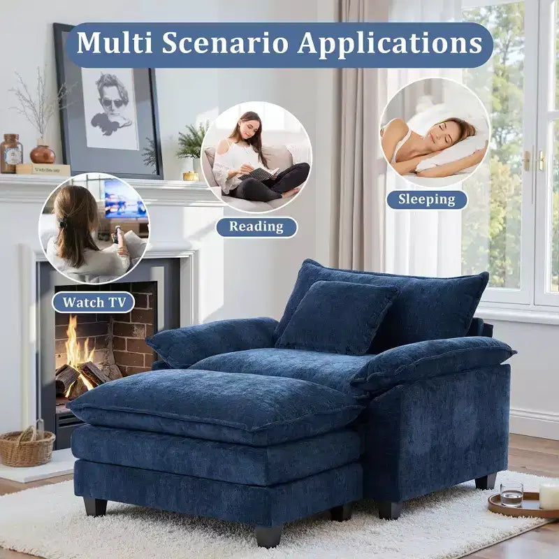 Oversized Chenille Accent Chair with Ottoman