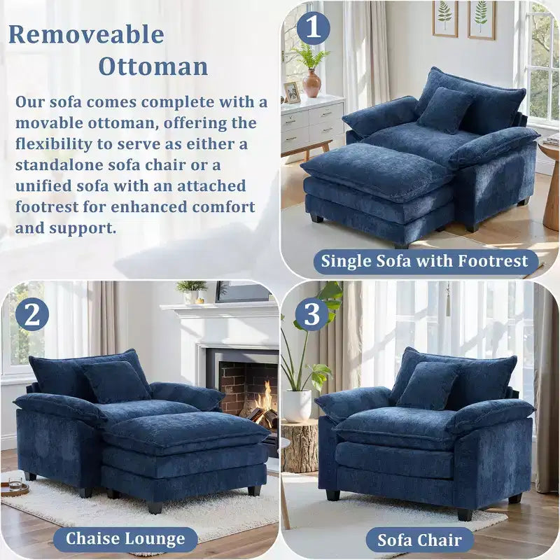 Oversized Chenille Accent Chair with Ottoman