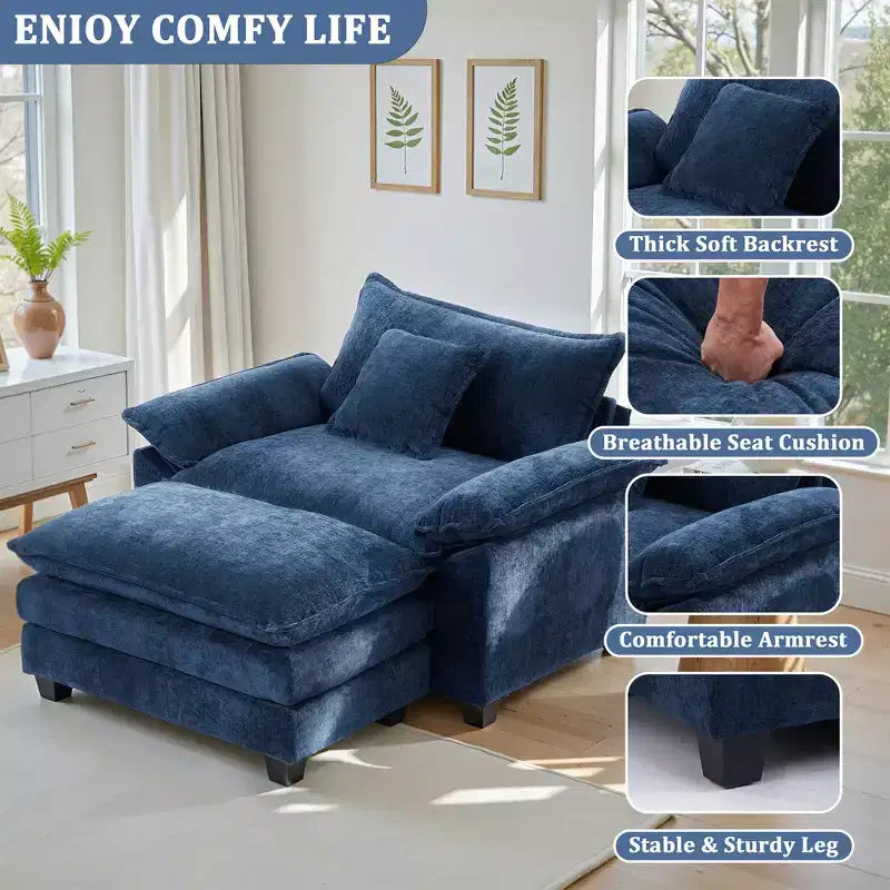Oversized Chenille Accent Chair with Ottoman