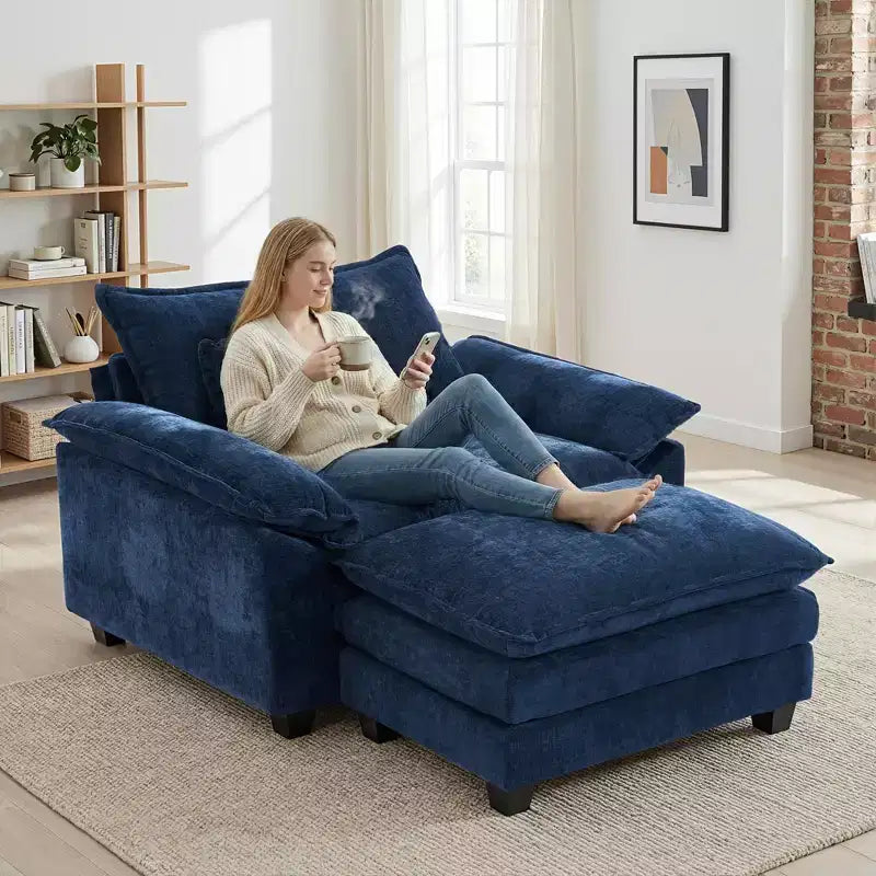 Oversized Chenille Accent Chair with Ottoman