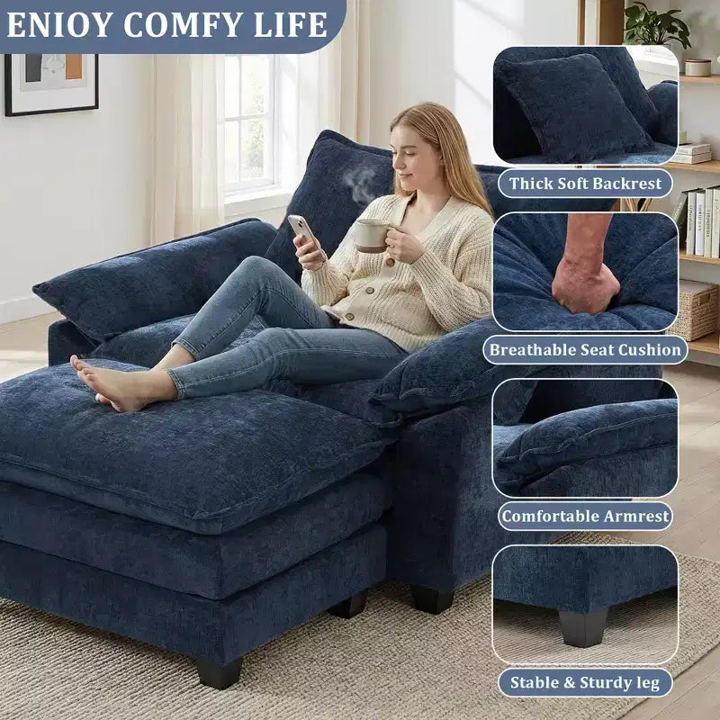 Oversized Chenille Accent Chair with Ottoman