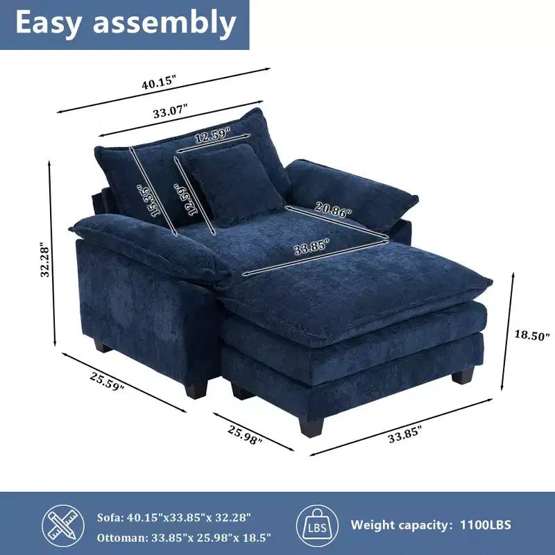 Oversized Chenille Accent Chair with Ottoman