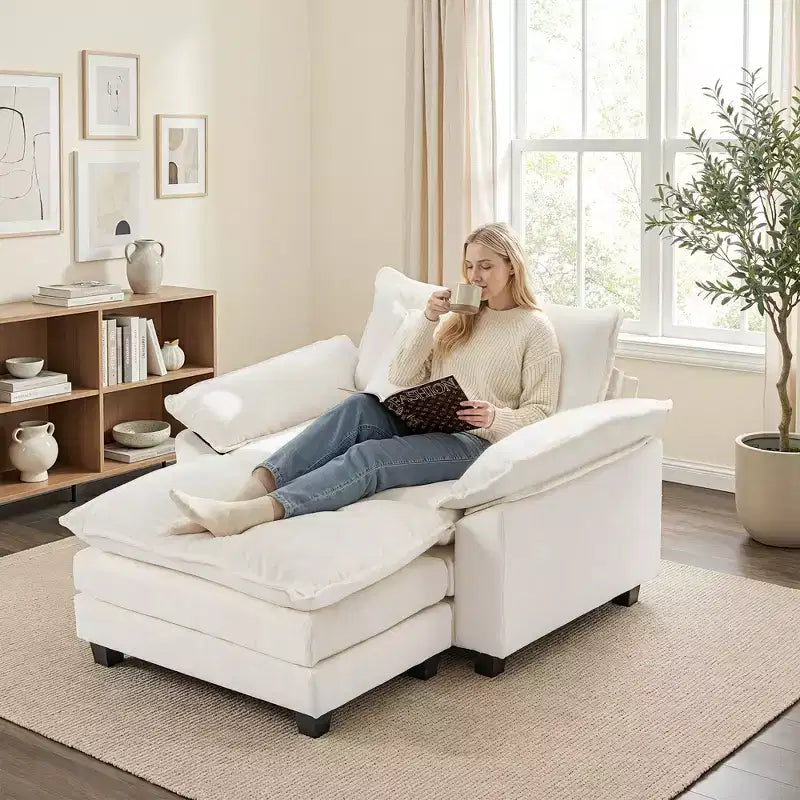 Oversized Chenille Accent Chair with Ottoman