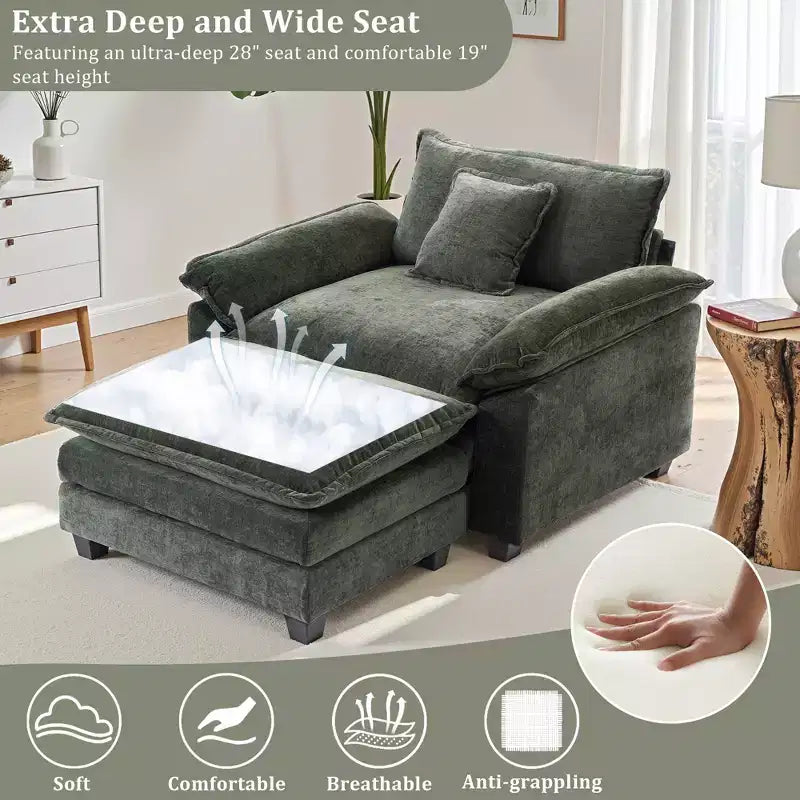 Oversized Chenille Accent Chair with Ottoman
