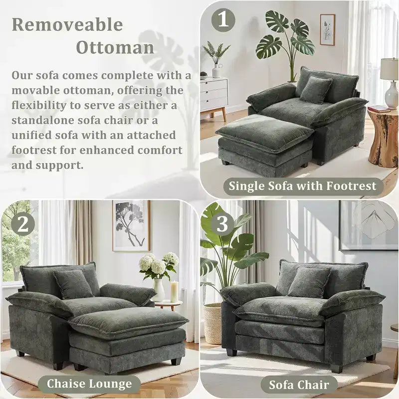 Oversized Chenille Accent Chair with Ottoman