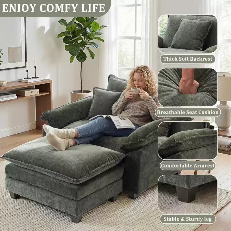 Oversized Chenille Accent Chair with Ottoman