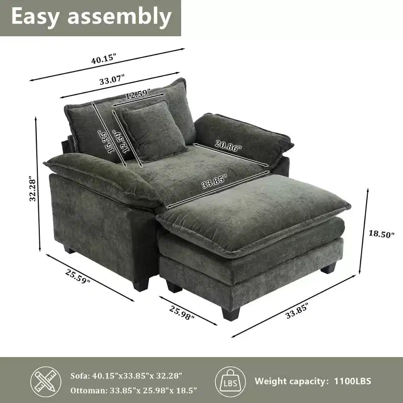 Oversized Chenille Accent Chair with Ottoman