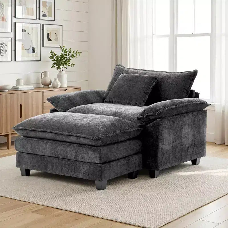 Oversized Chenille Accent Chair with Ottoman