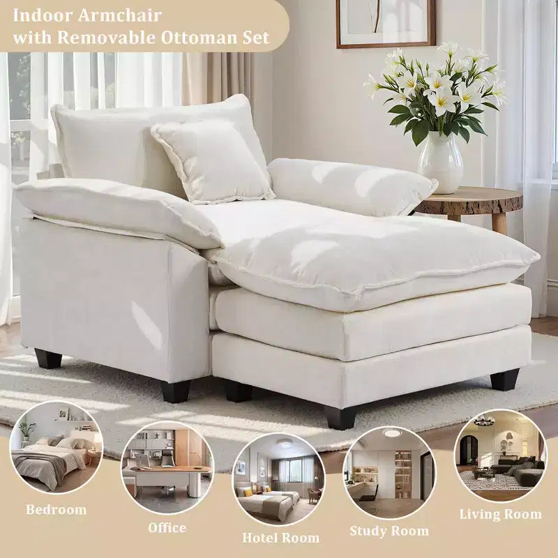 Oversized Chenille Accent Chair with Ottoman