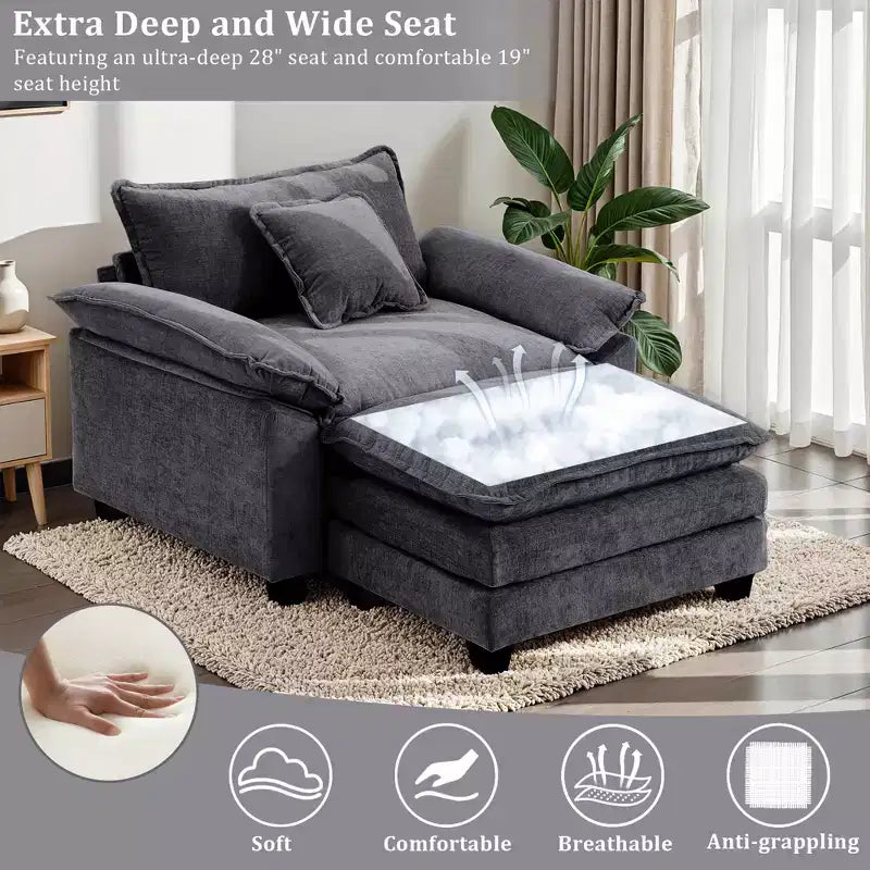 Oversized Chenille Accent Chair with Ottoman