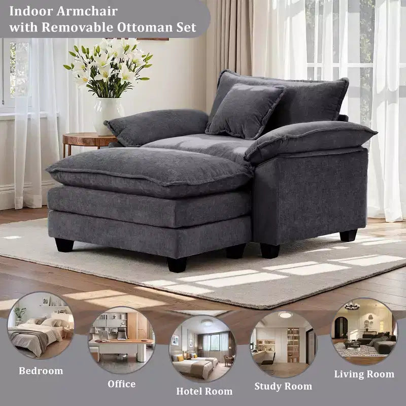 Oversized Chenille Accent Chair with Ottoman