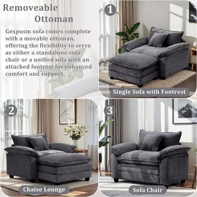 Oversized Chenille Accent Chair with Ottoman