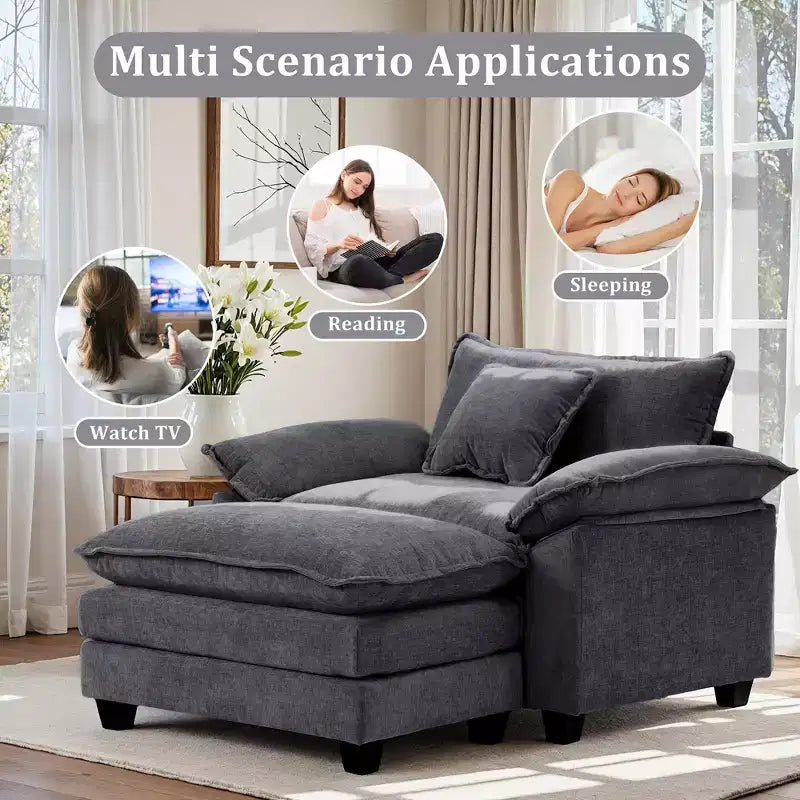 Oversized Chenille Accent Chair with Ottoman