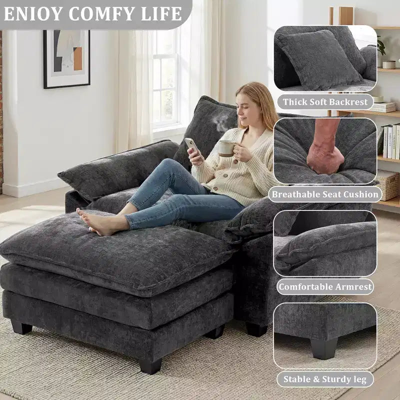 Oversized Chenille Accent Chair with Ottoman