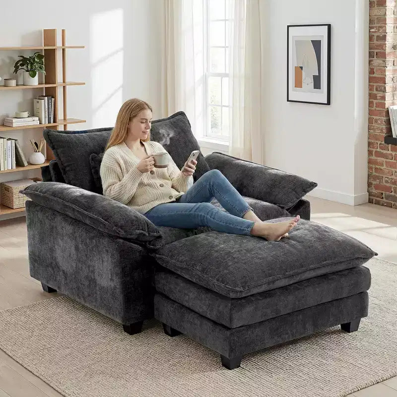 Oversized Chenille Accent Chair with Ottoman