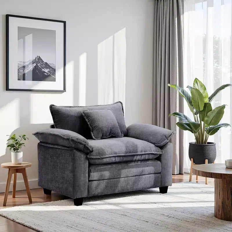 Oversized Chenille Accent Chair with Ottoman