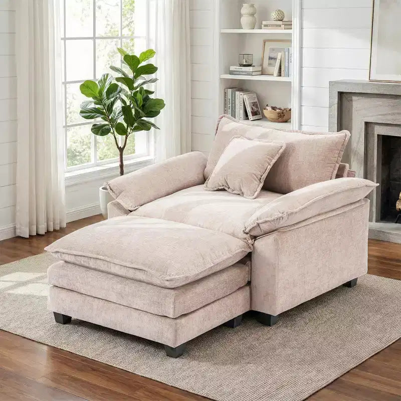 Oversized Chenille Accent Chair with Ottoman
