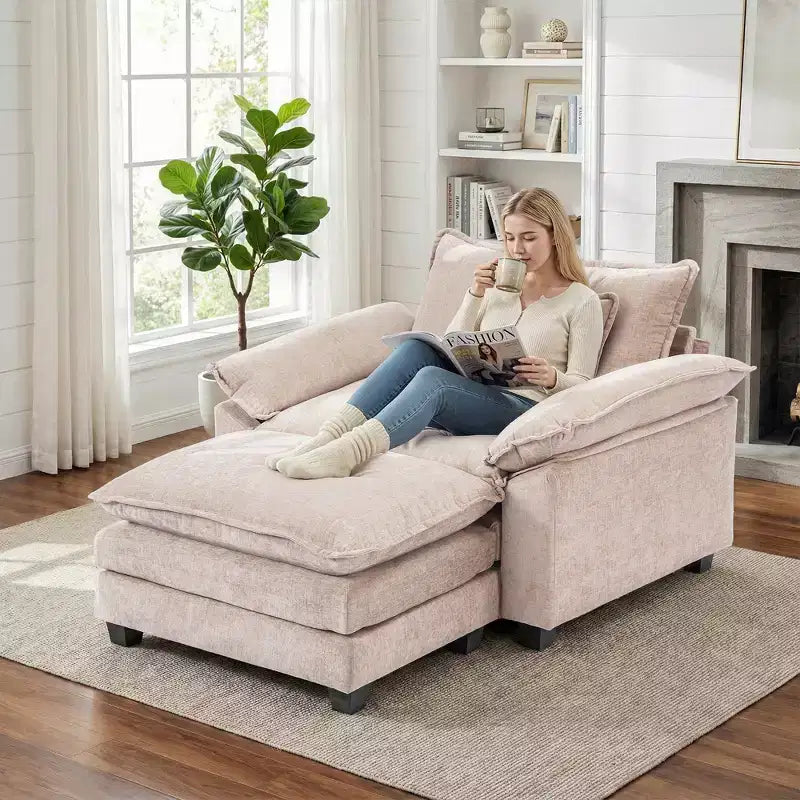Oversized Chenille Accent Chair with Ottoman